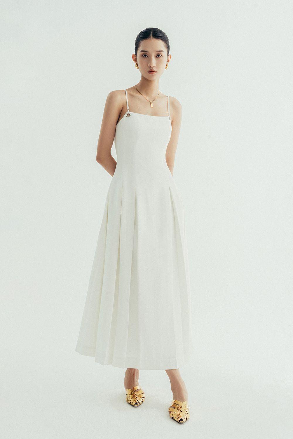 Diana Pleated Camisole Twill Midi Dress - MEAN BLVD