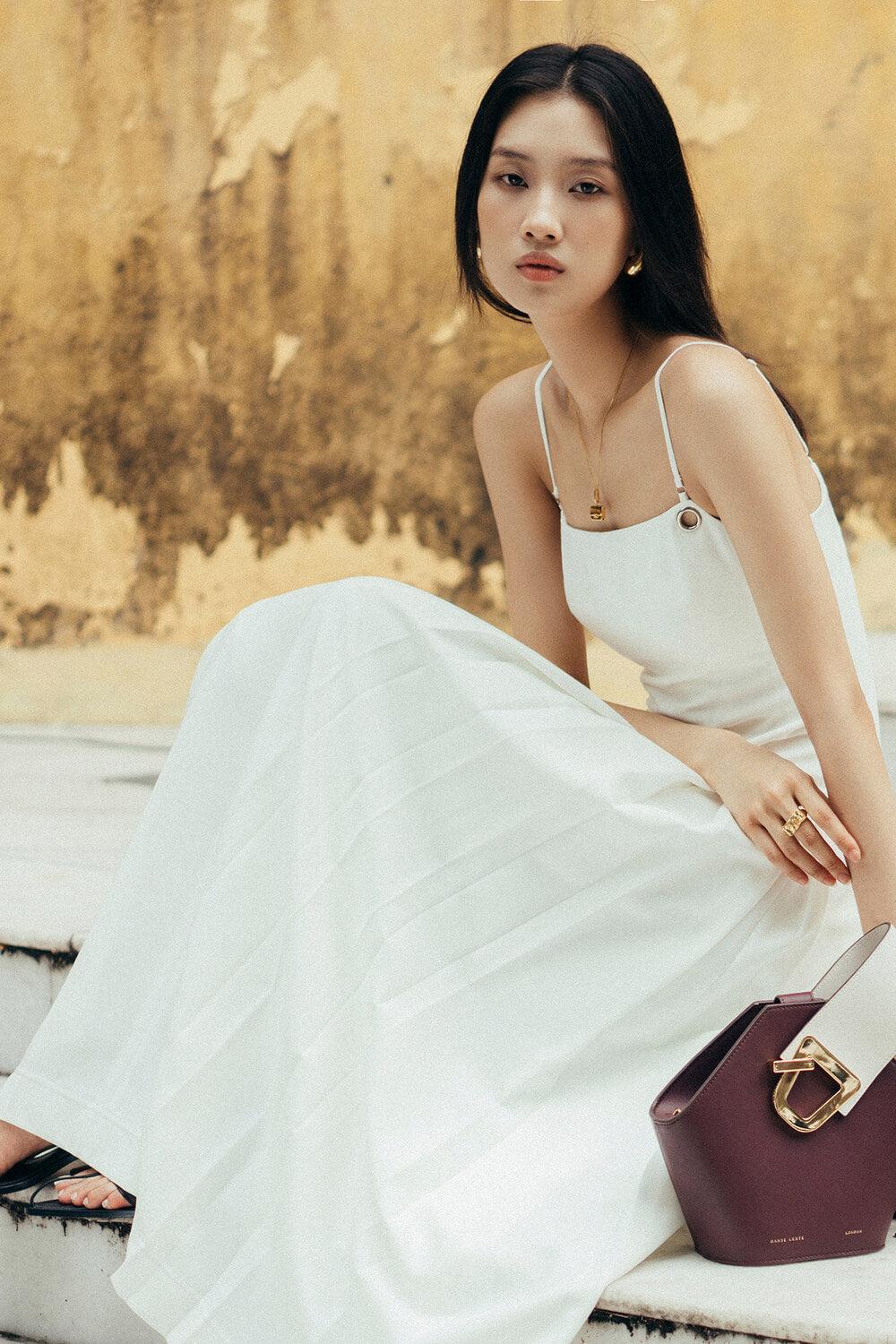 Diana Pleated Camisole Twill Midi Dress - MEAN BLVD