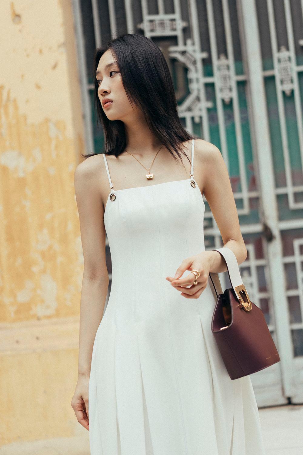 Diana Pleated Camisole Twill Midi Dress - MEAN BLVD
