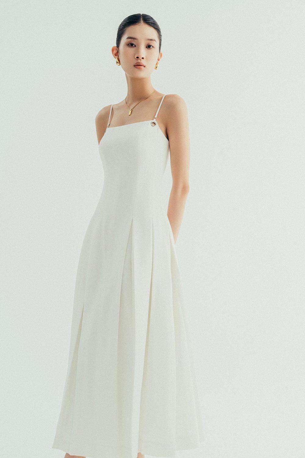 Diana Pleated Camisole Twill Midi Dress - MEAN BLVD