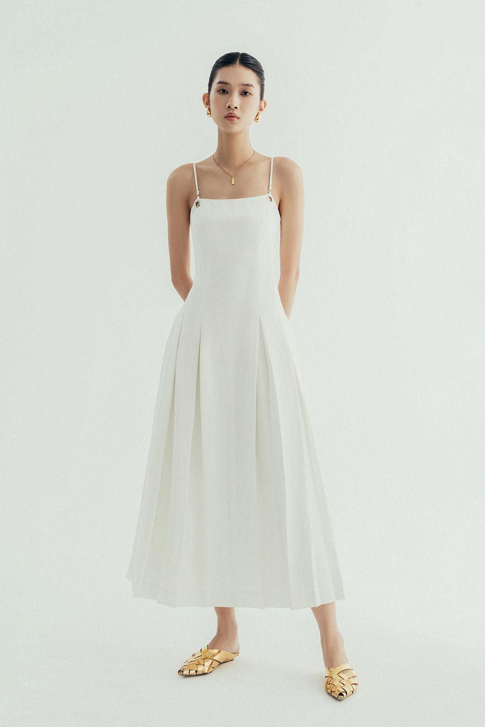 Diana Pleated Camisole Twill Midi Dress - MEAN BLVD