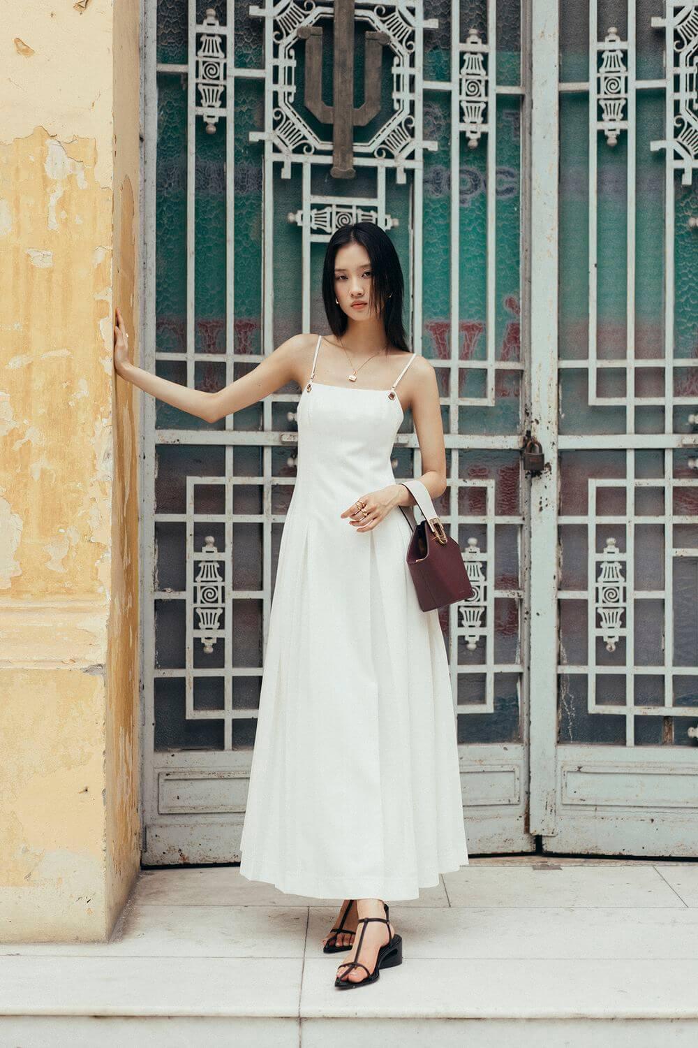 Diana Pleated Camisole Twill Midi Dress - MEAN BLVD