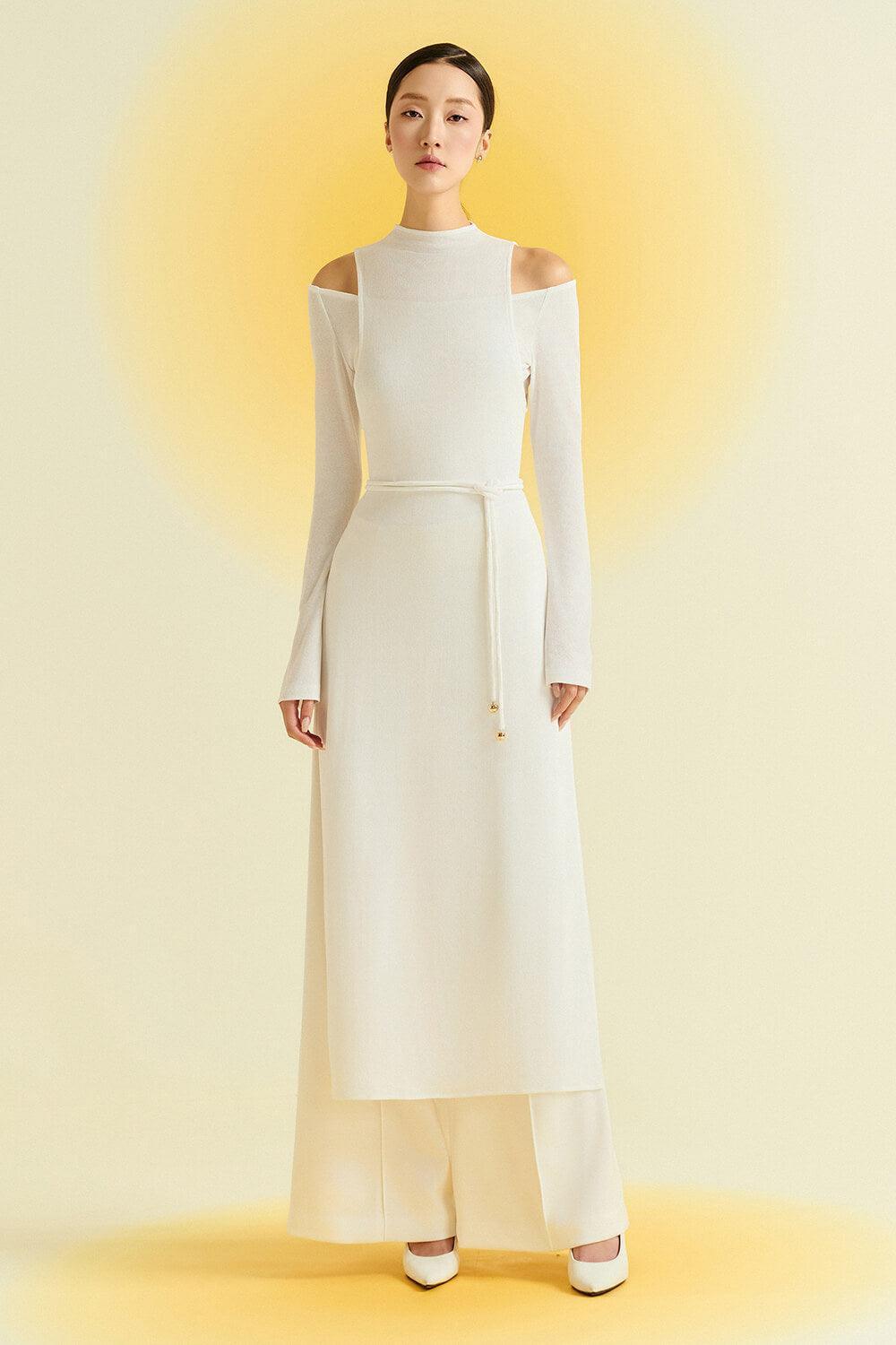 Diep Sheath Cold Shoulder Sleeved Wool Calf Length Ao Dai - MEAN BLVD