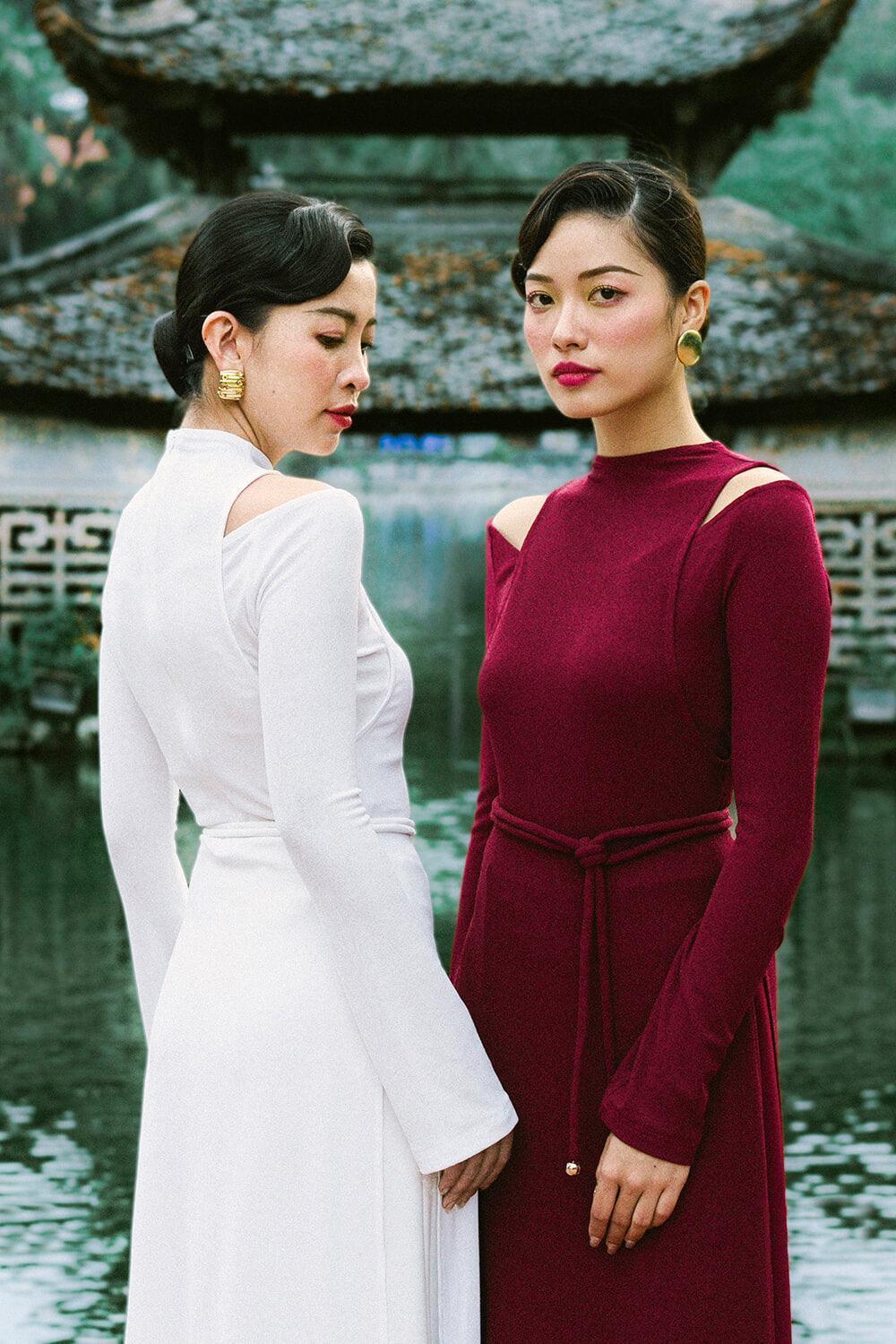 Diep Sheath Cold Shoulder Sleeved Wool Calf Length Ao Dai - MEAN BLVD