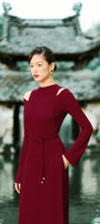 Diep Sheath Cold Shoulder Sleeved Wool Calf Length Ao Dai - MEAN BLVD