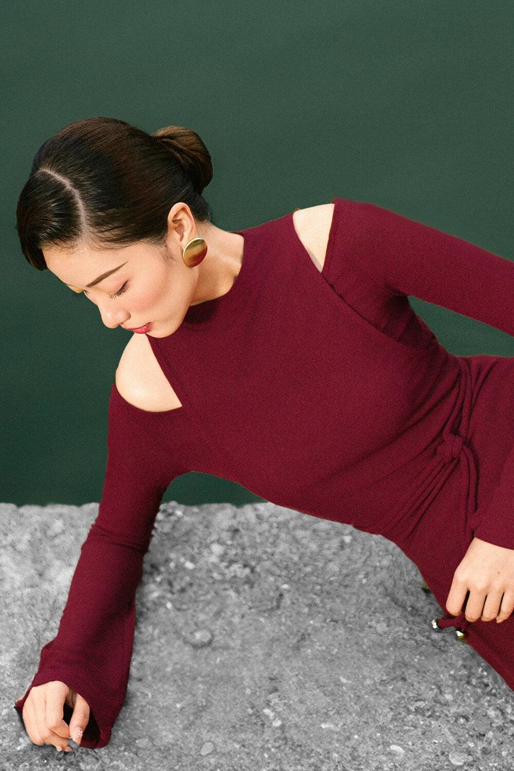 Diep Sheath Cold Shoulder Sleeved Wool Calf Length Ao Dai - MEAN BLVD