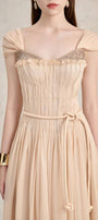 Dilana A-line Pleated Chest Chiffon Ankle Length Dress - MEAN BLVD