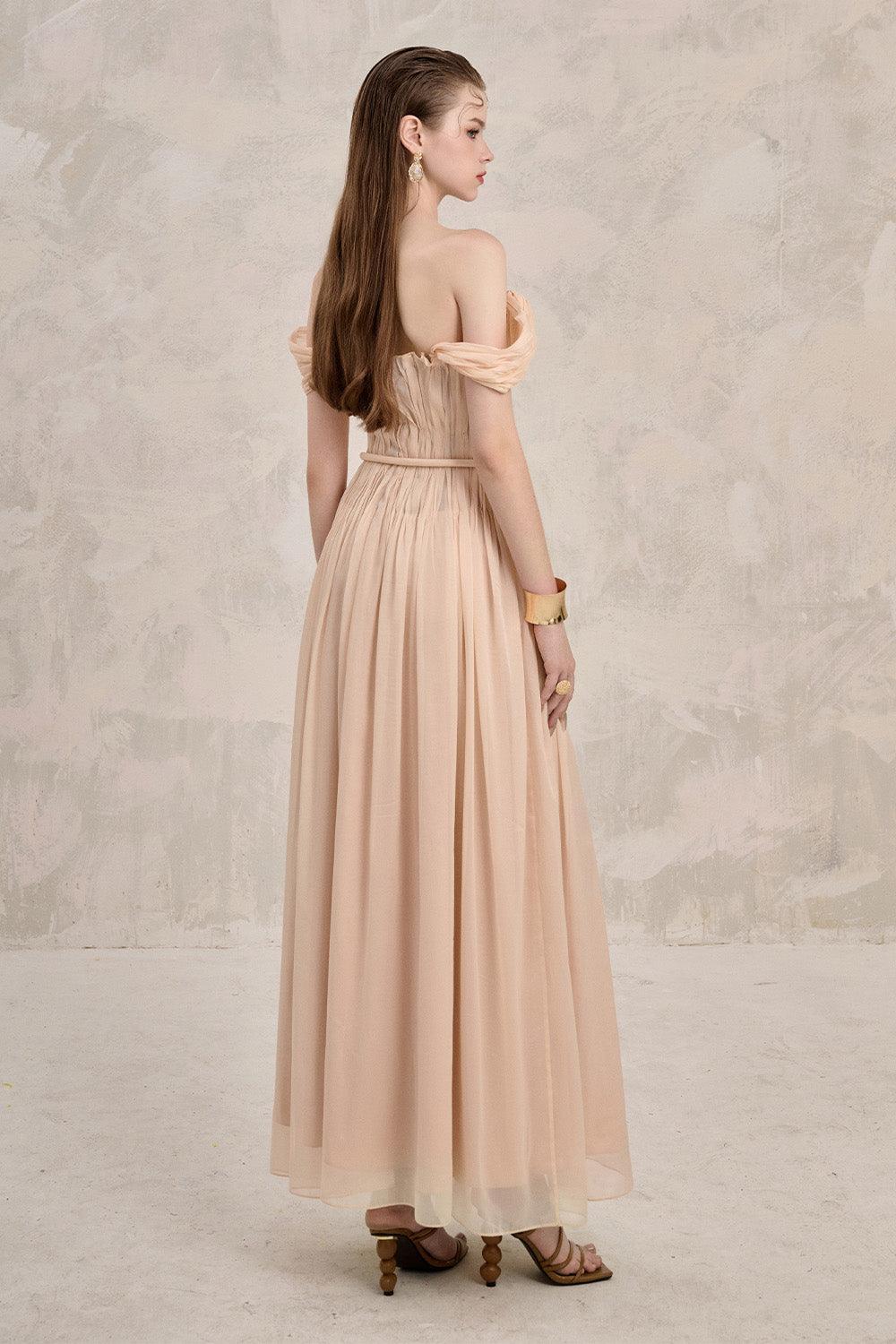 Dilana A-line Pleated Chest Chiffon Ankle Length Dress - MEAN BLVD