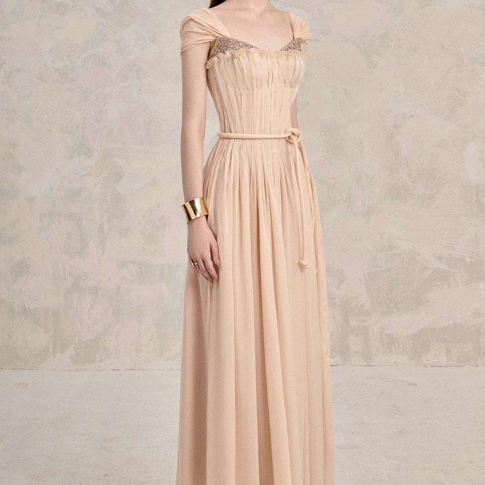 Dilana A-line Pleated Chest Chiffon Ankle Length Dress - MEAN BLVD