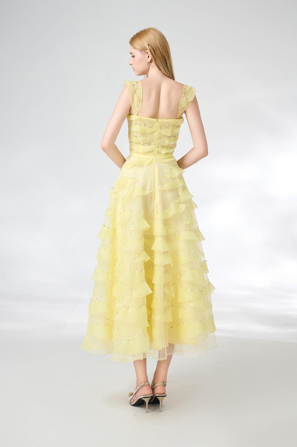 Dillon Fit and Flare Square Neck Organza Midi Dress - MEAN BLVD
