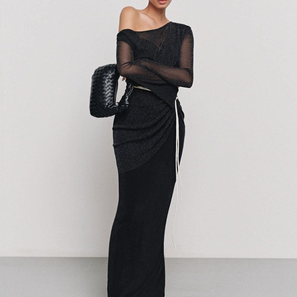 Dinh Tran Sheath Asymmetric Shoulder Spandex Maxi Dress - MEAN BLVD