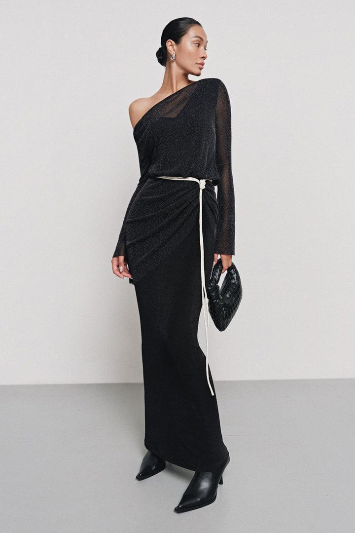 Dinh Tran Sheath Asymmetric Shoulder Spandex Maxi Dress - MEAN BLVD