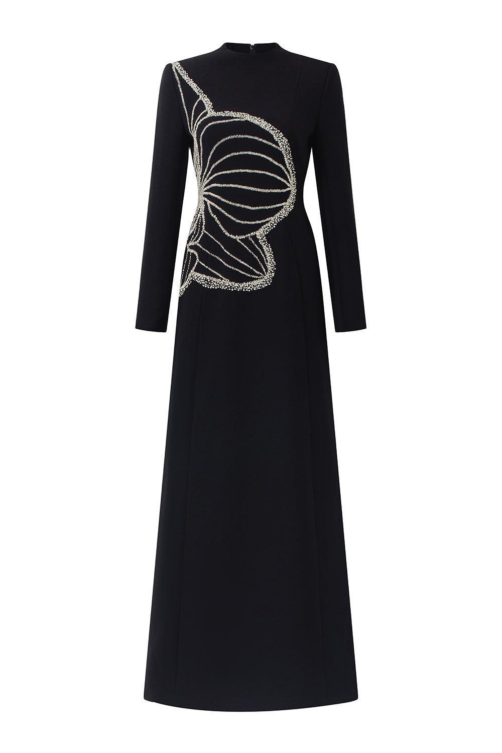 Distnx A-line Back Zipper Velvet Satin Maxi Dress Black / L
