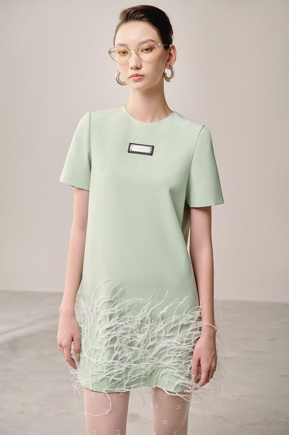 linen cotton mini dress Women's Dolen Straight Feather Linen Cotton Mini Dress S/M/L/Customize Green MEAN BLVD Green / Customize