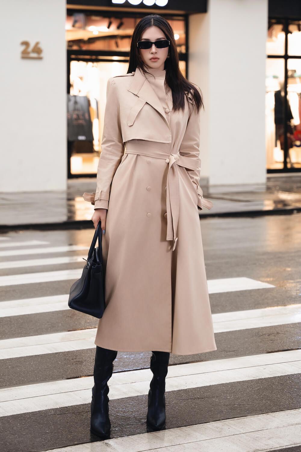Dolyn A-line Belt Strap Polyester Spandex Calf Length Trench Coat - MEAN BLVD