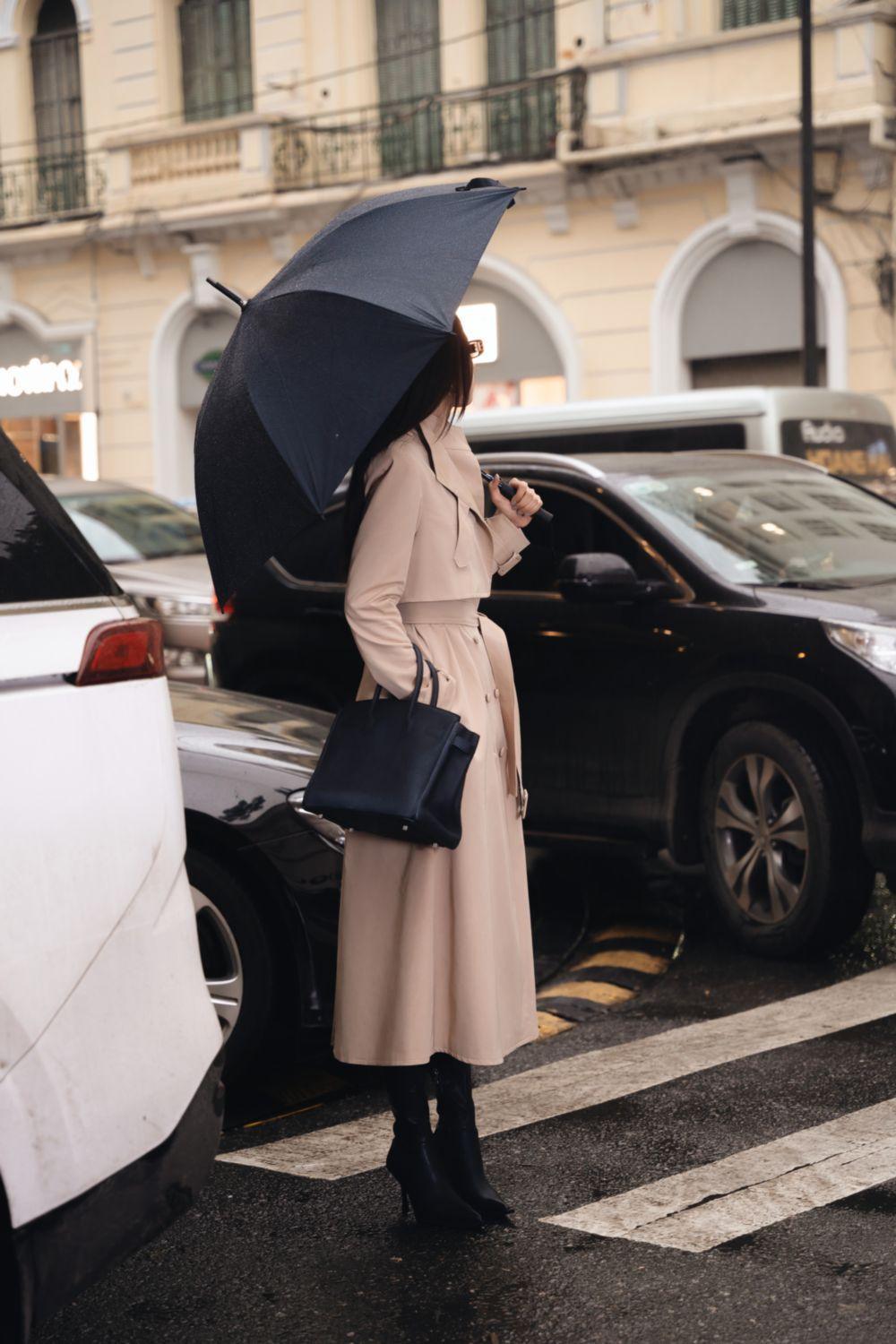 Dolyn A-line Belt Strap Polyester Spandex Calf Length Trench Coat - MEAN BLVD