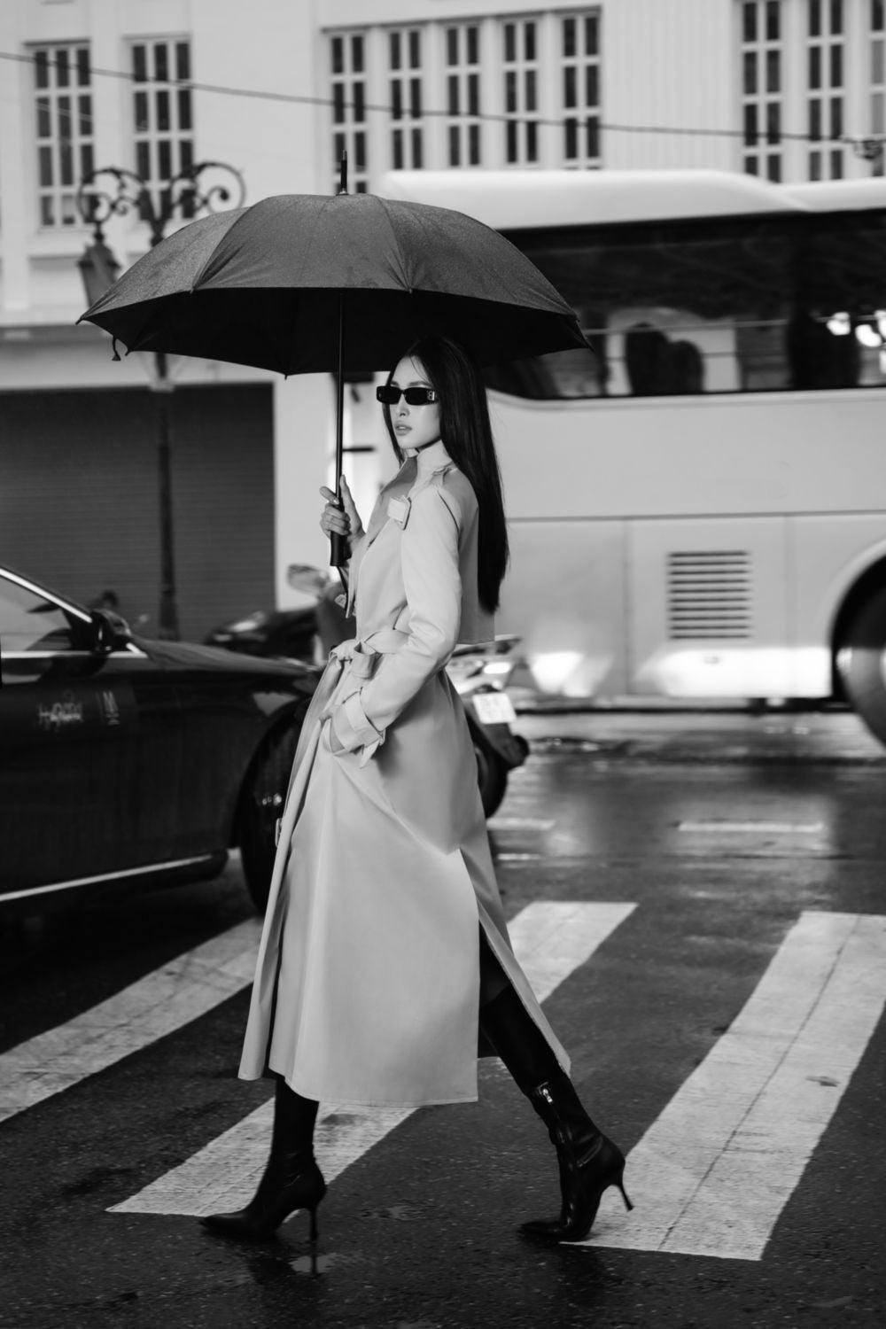 Dolyn A-line Belt Strap Polyester Spandex Calf Length Trench Coat - MEAN BLVD