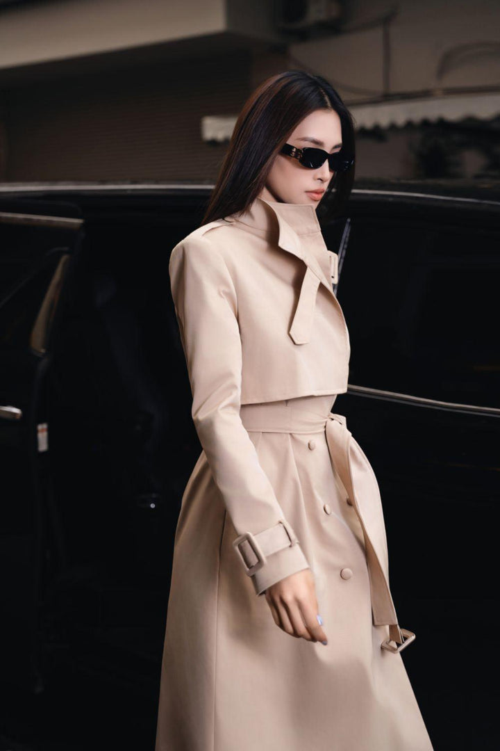 Dolyn A-line Belt Strap Polyester Spandex Calf Length Trench Coat - MEAN BLVD