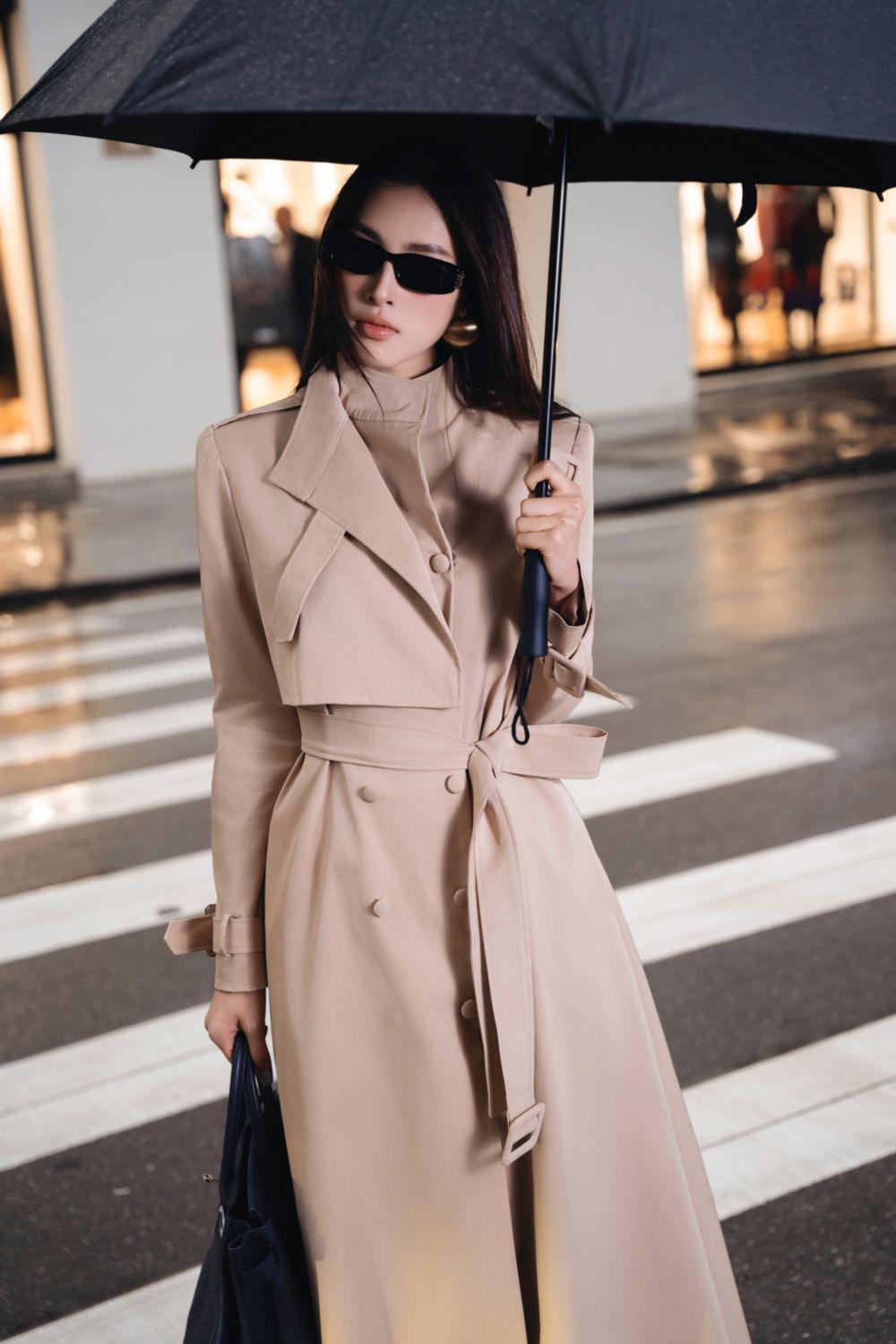 Dolyn A line Belt Strap Polyester Spandex Calf Length Trench Coat MEAN BLVD