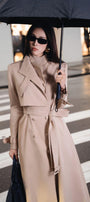 Dolyn A-line Belt Strap Polyester Spandex Calf Length Trench Coat - MEAN BLVD