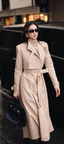 Dolyn A-line Belt Strap Polyester Spandex Calf Length Trench Coat - MEAN BLVD