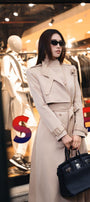 Dolyn A-line Belt Strap Polyester Spandex Calf Length Trench Coat - MEAN BLVD