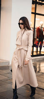 Dolyn A-line Belt Strap Polyester Spandex Calf Length Trench Coat - MEAN BLVD