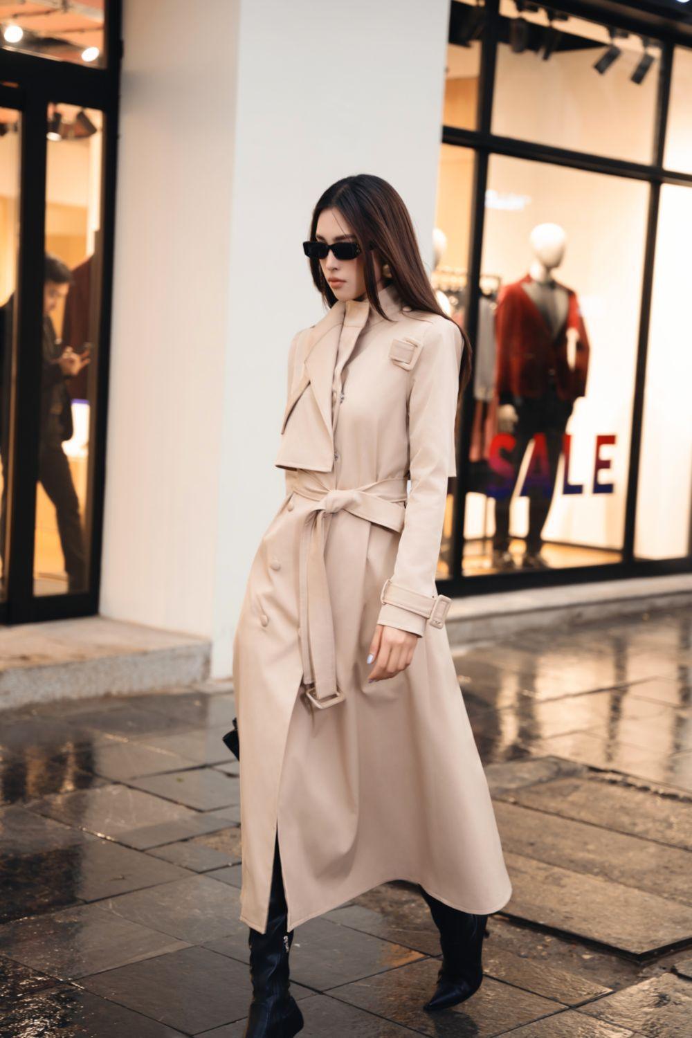 Dolyn A-line Belt Strap Polyester Spandex Calf Length Trench Coat - MEAN BLVD