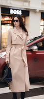 Dolyn A-line Belt Strap Polyester Spandex Calf Length Trench Coat - MEAN BLVD
