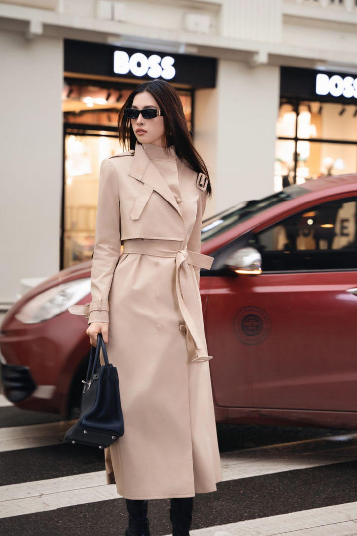 Dolyn A-line Belt Strap Polyester Spandex Calf Length Trench Coat - MEAN BLVD