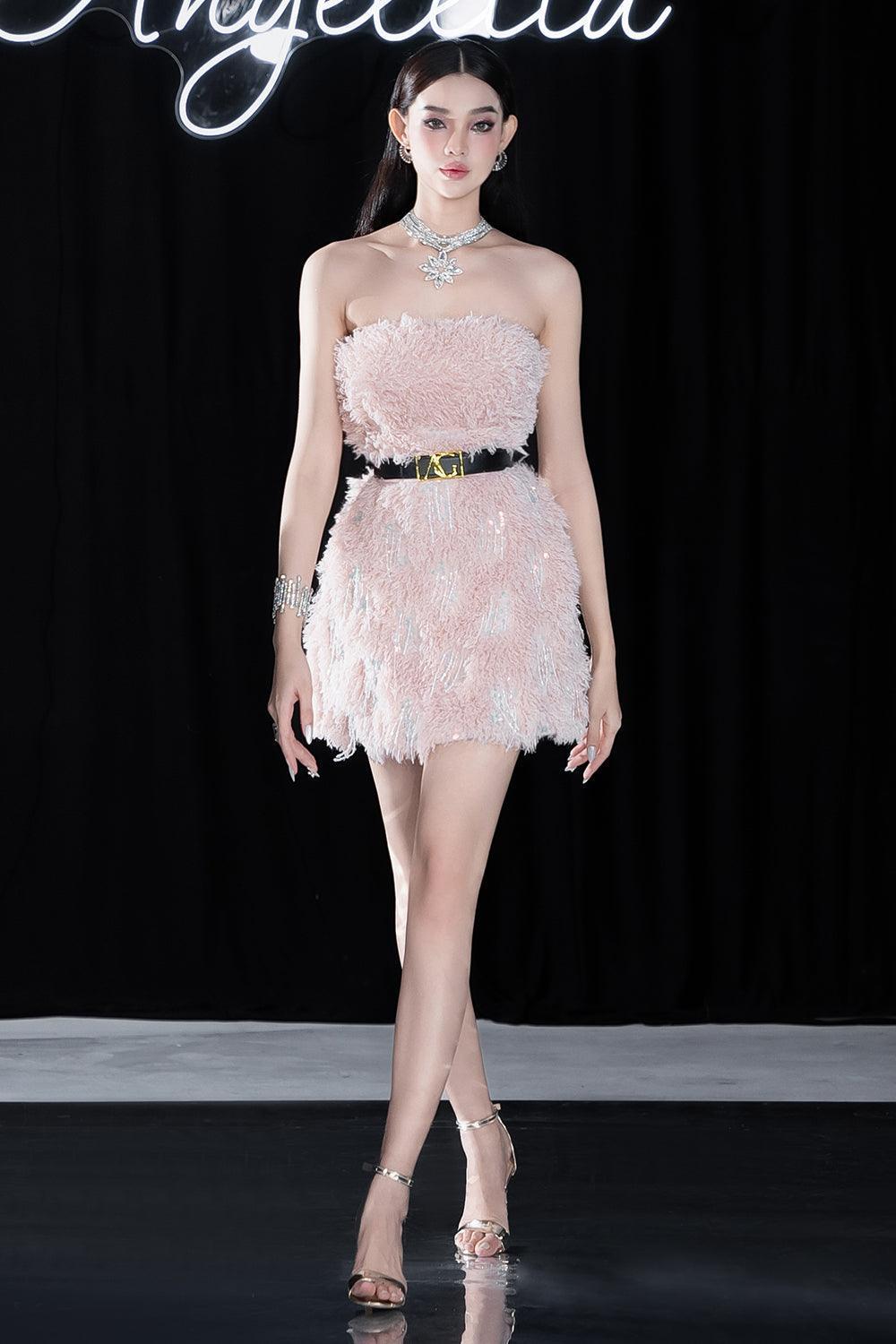 Dora A-line Straight Across Neck Faux Fur Mini Dress - MEAN BLVD