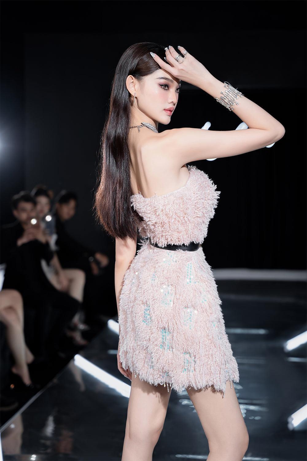 Dora A-line Straight Across Neck Faux Fur Mini Dress - MEAN BLVD