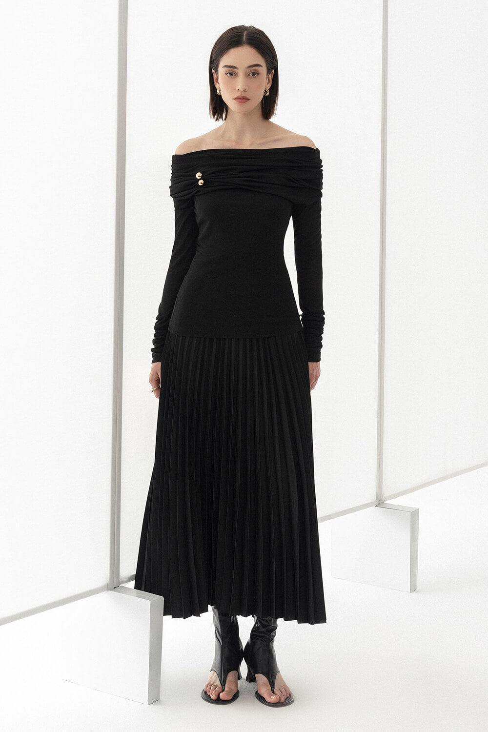 Doris Drop Waist Pleated Silk Midi Skirt - MEAN BLVD