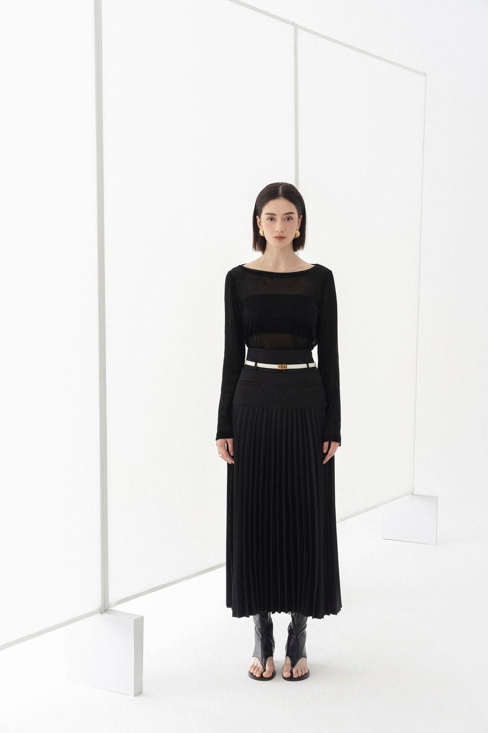 Doris Drop Waist Pleated Silk Midi Skirt - MEAN BLVD