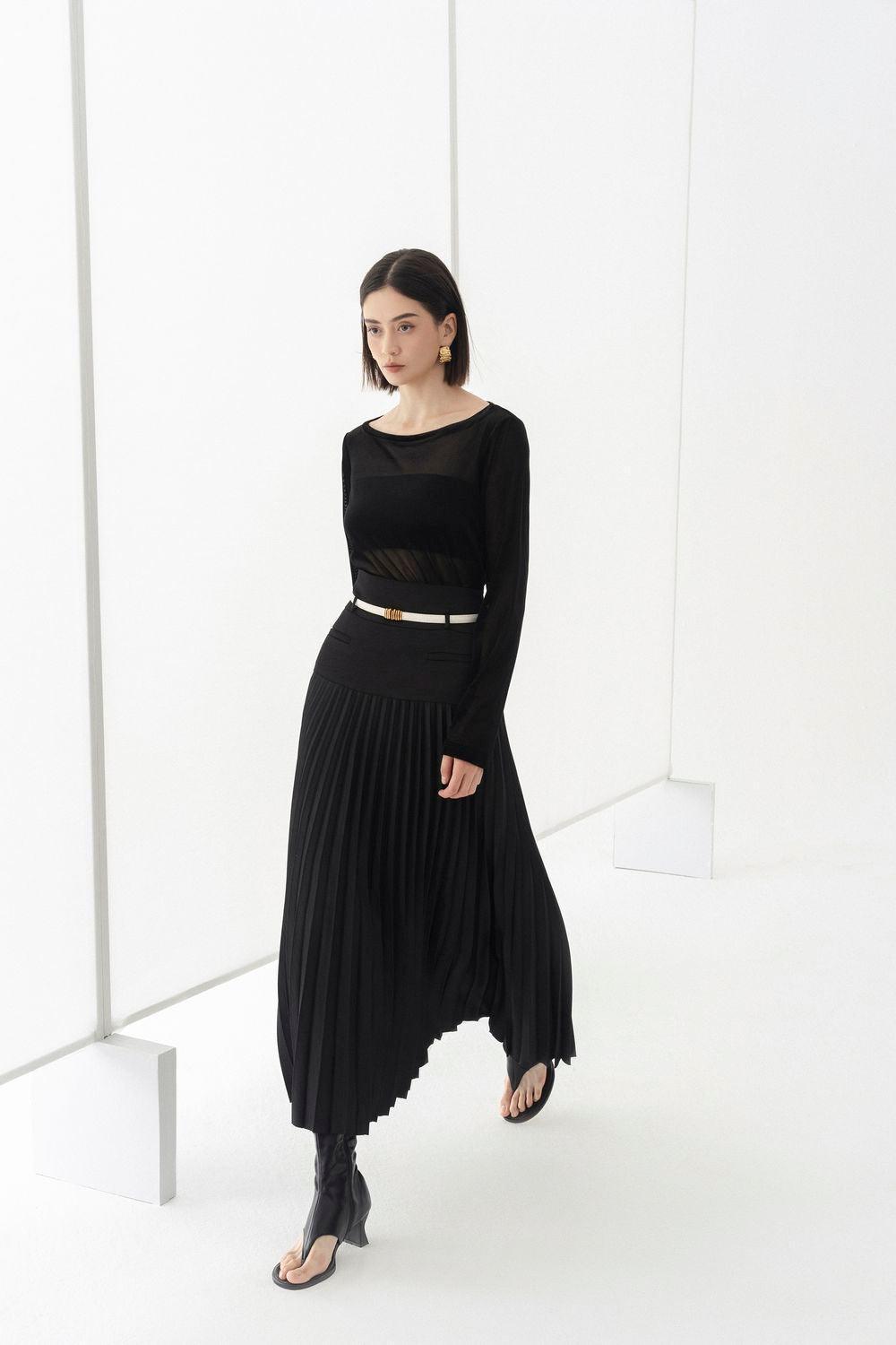 Doris Drop Waist Pleated Silk Midi Skirt - MEAN BLVD