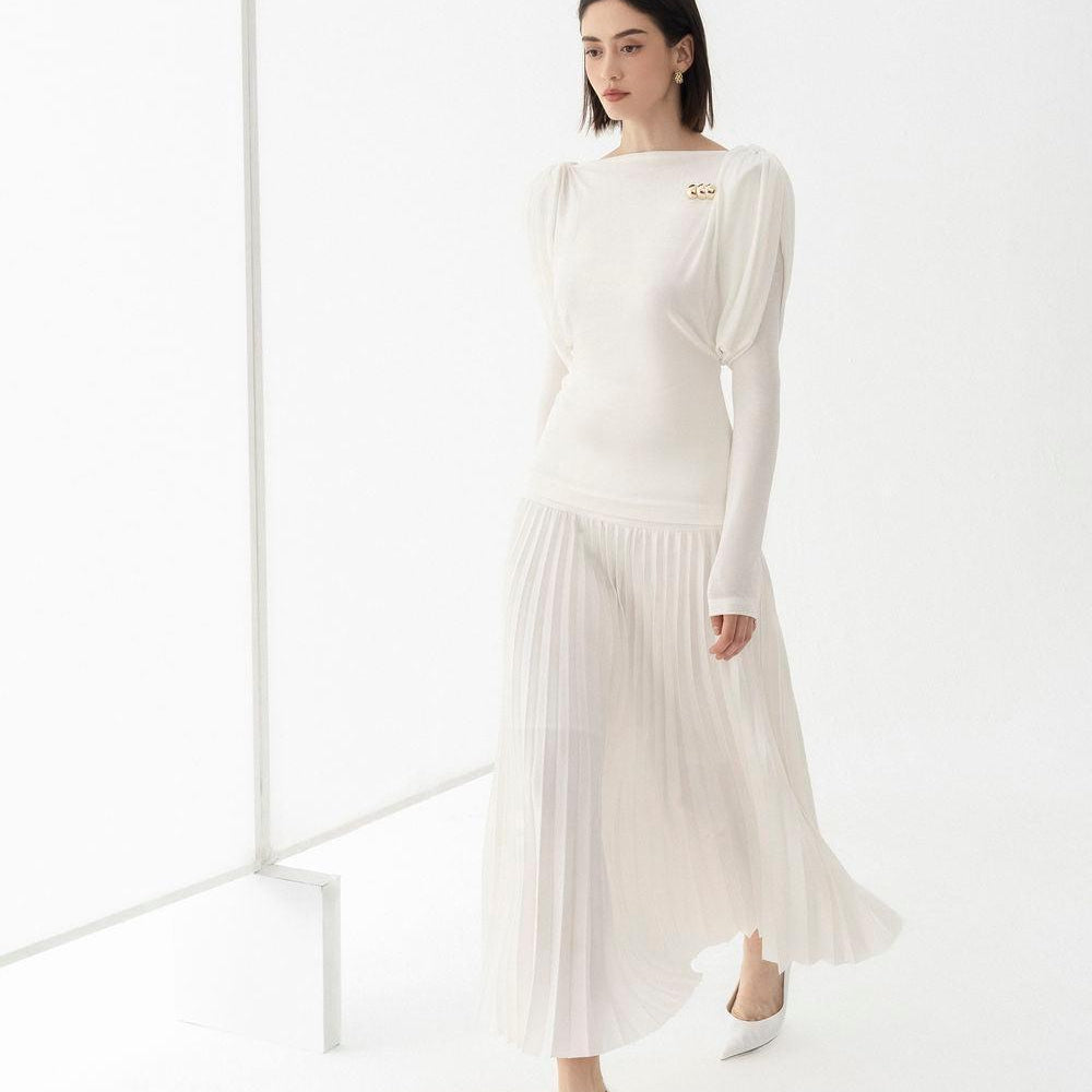 Doris Drop Waist Pleated Silk Midi Skirt - MEAN BLVD
