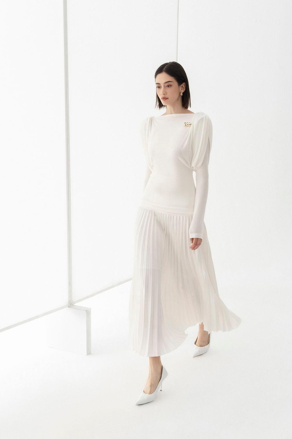 Doris Drop Waist Pleated Silk Midi Skirt - MEAN BLVD