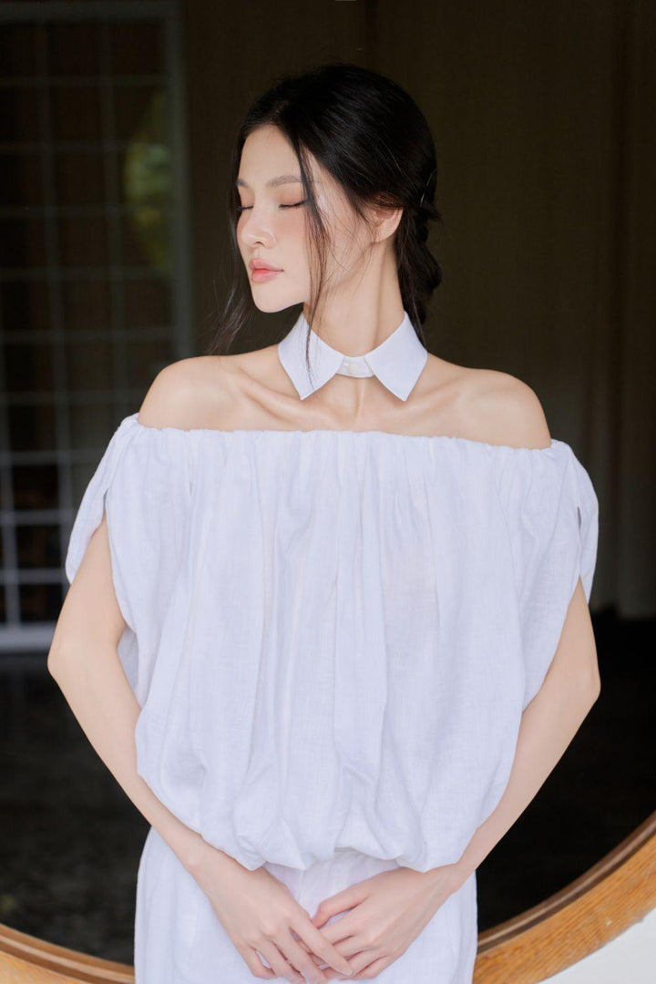 Doro Gathered Off-Shoulder Linen Shirt - MEAN BLVD