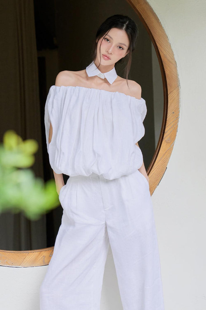 Doro Gathered Off-Shoulder Linen Shirt - MEAN BLVD