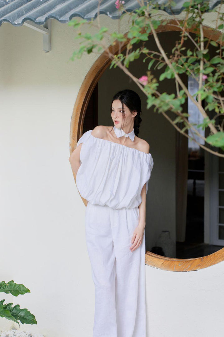 Doro Gathered Off-Shoulder Linen Shirt - MEAN BLVD