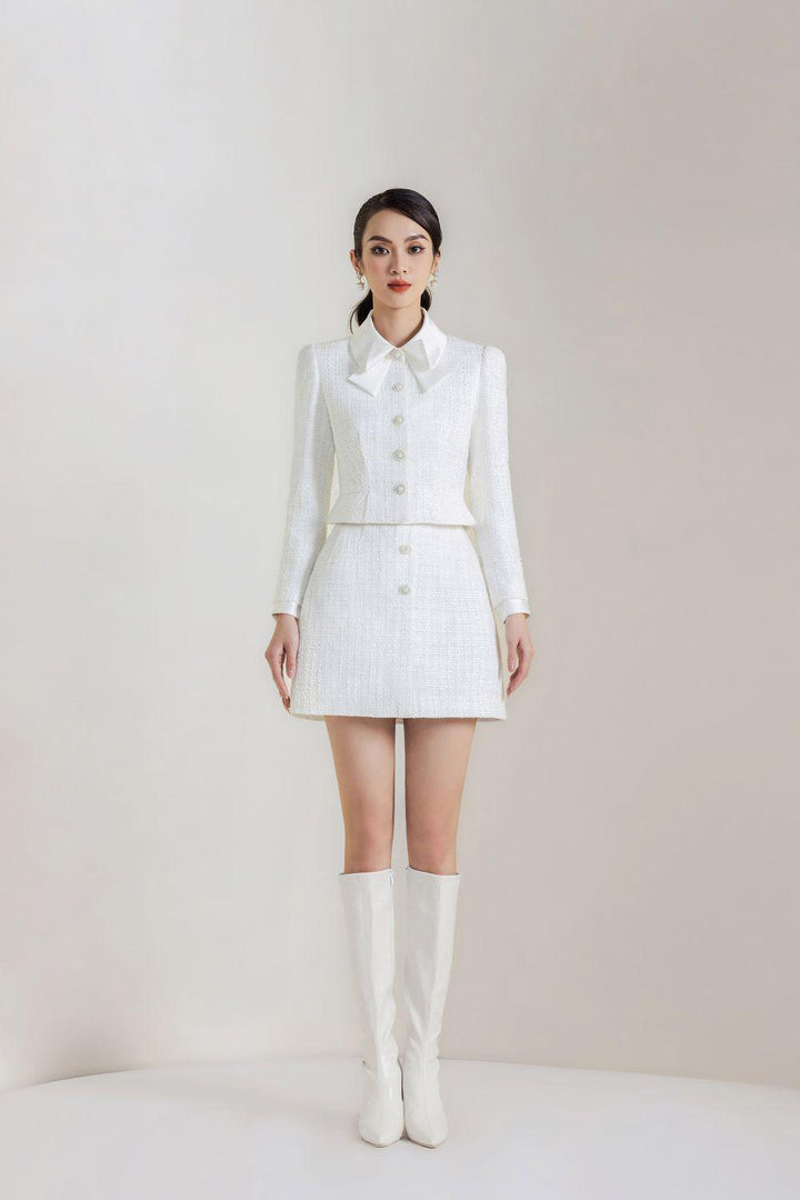 Dorothy Cropped Collared Neck Tweed Jacket - MEAN BLVD
