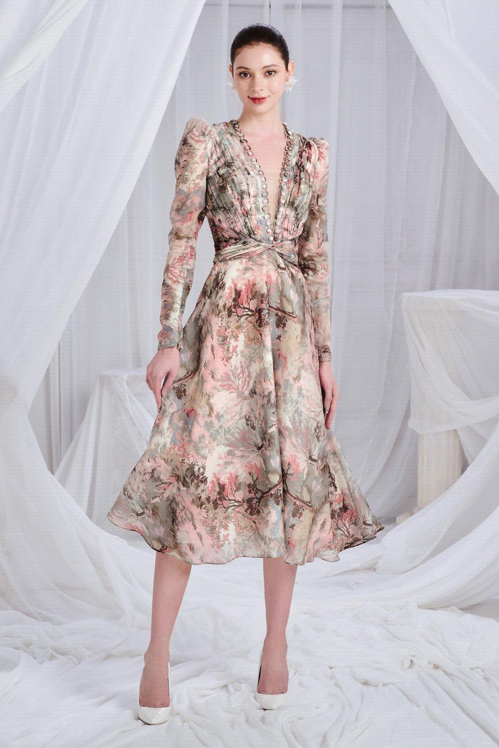 Douceur A-line Pleated Chest Organza Midi Dress - MEAN BLVD