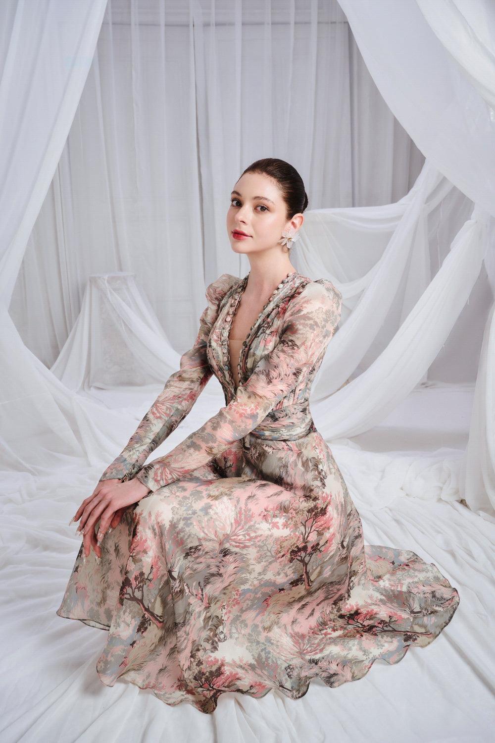 Douceur A-line Pleated Chest Organza Midi Dress - MEAN BLVD