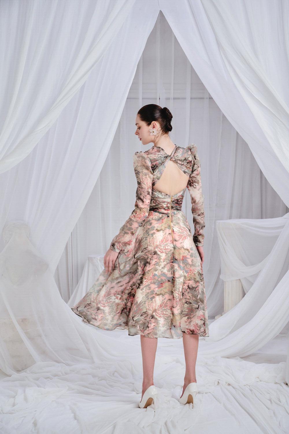 Douceur A-line Pleated Chest Organza Midi Dress - MEAN BLVD