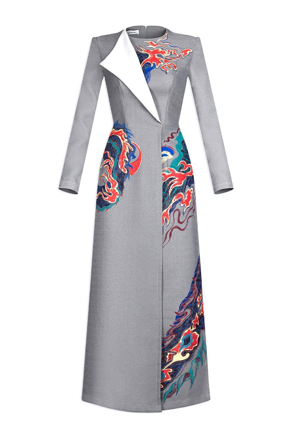 Dragon Sheath Round Neck Hopsacking Calf Length Ao Dai - MEAN BLVD