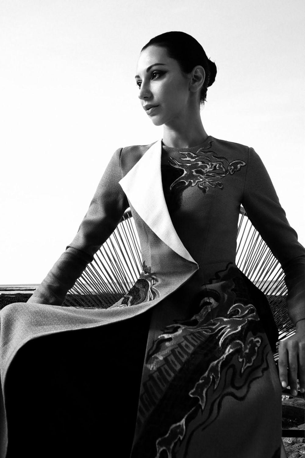 Dragon Sheath Round Neck Hopsacking Calf Length Ao Dai - MEAN BLVD