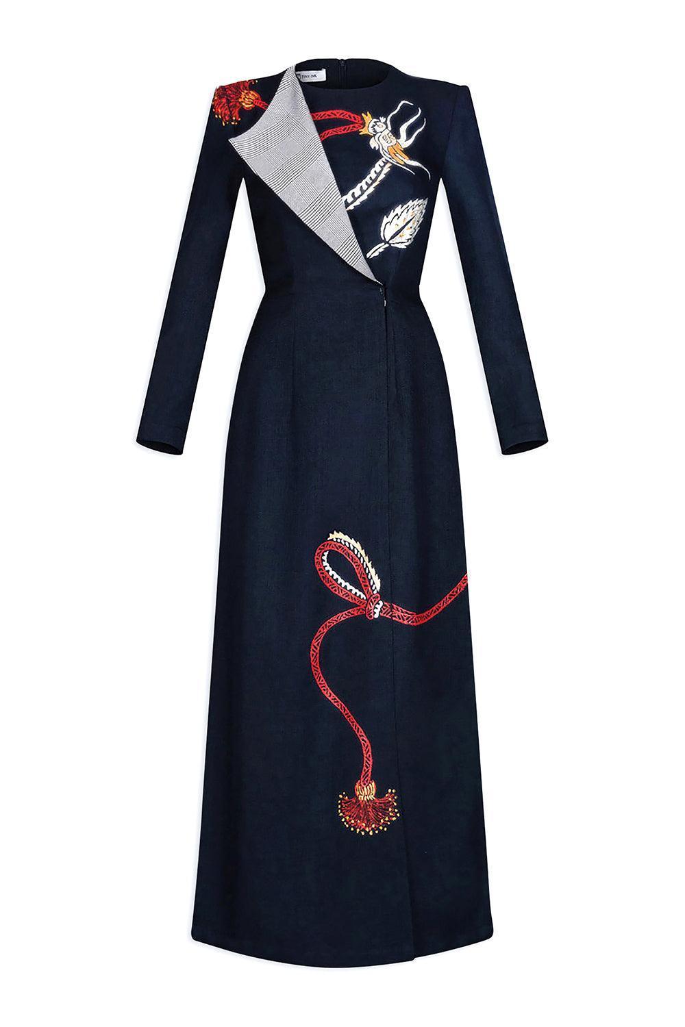 Dragon Sheath Round Neck Hopsacking Calf Length Ao Dai - MEAN BLVD