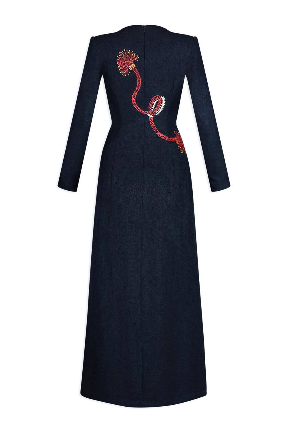 Dragon Sheath Round Neck Hopsacking Calf Length Ao Dai - MEAN BLVD