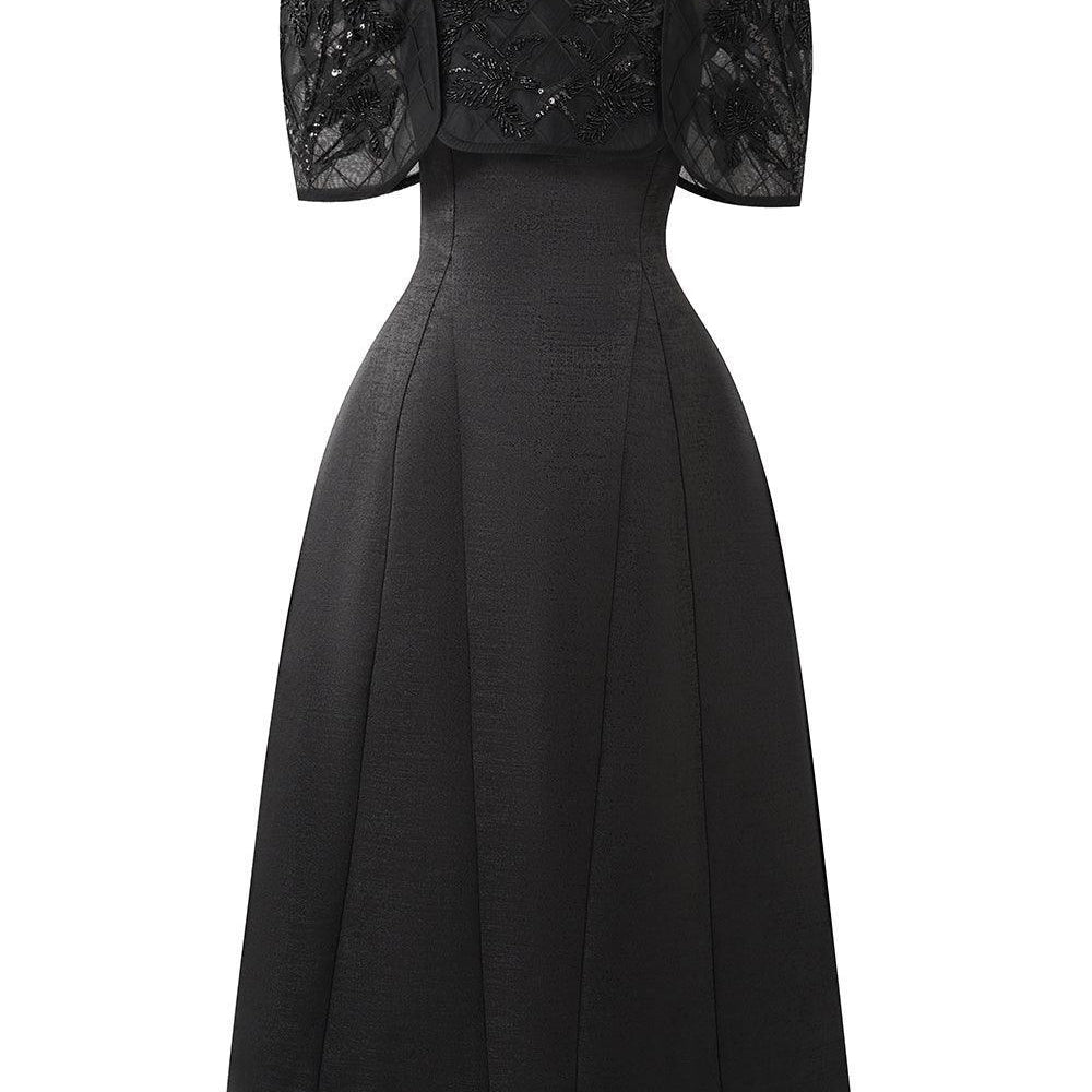 Dream A-line Cape Sleeved Taffeta Midi Dress - MEAN BLVD