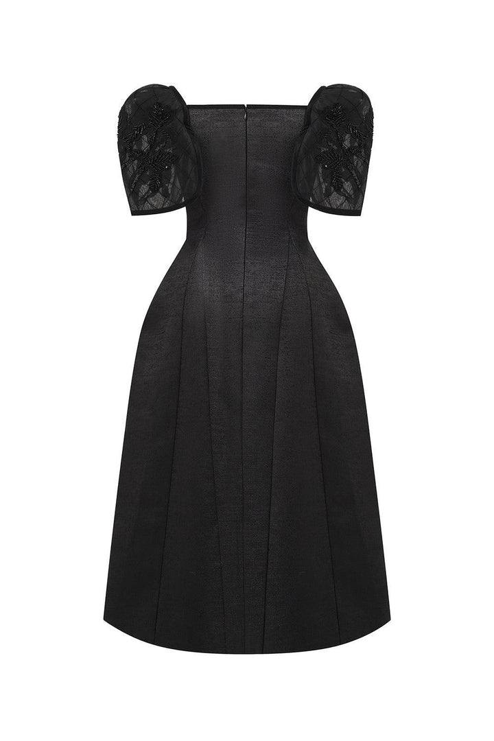 Dream A-line Cape Sleeved Taffeta Midi Dress - MEAN BLVD